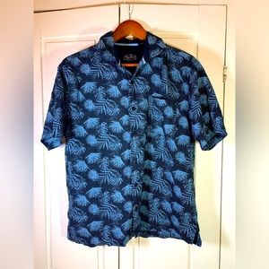 Nat Nast Shirt Men’s Medium Silk Blend Button‎ Up Blue Palm Trees Hawaiian